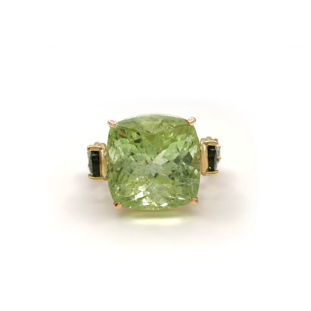 Handcrafted Green Tourmaline Diamond Ring in 14K Gold