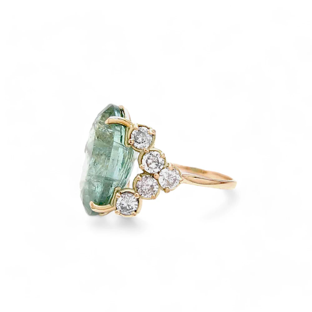 Oval Green Tourmaline Diamond Ring - 14k Gold Artistry