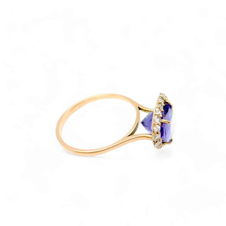 Tanzanite Halo Diamond Ring - 14K Handcrafted Luxury