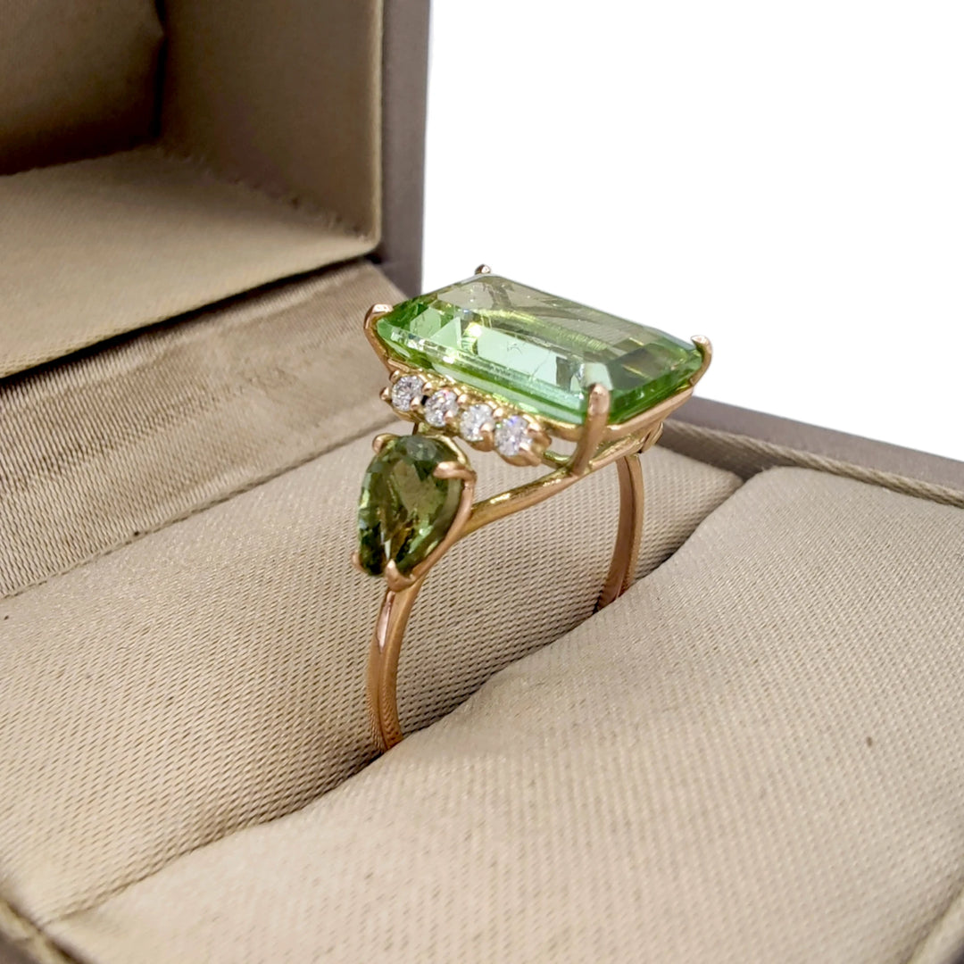 Light Green Tourmaline Ring - 14K Gold Handmade