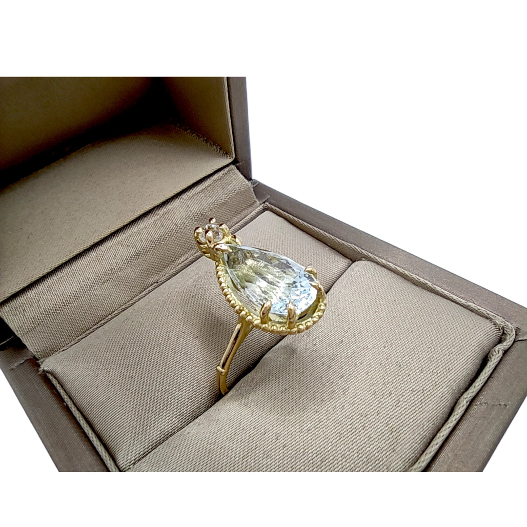 18K Gold Aquamarine and Diamond Ring - Artisan Made