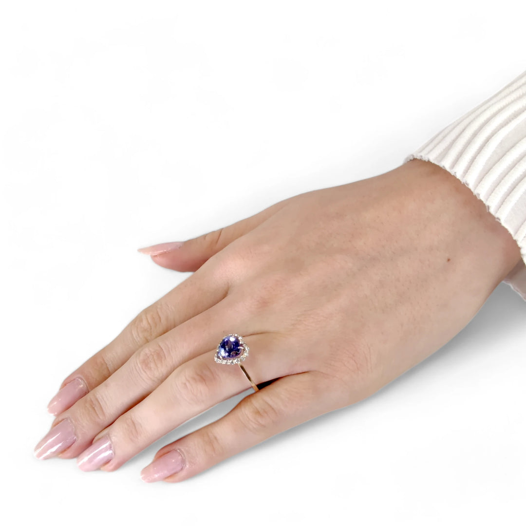 Tanzanite Halo Diamond Ring - 14K Handcrafted Luxury