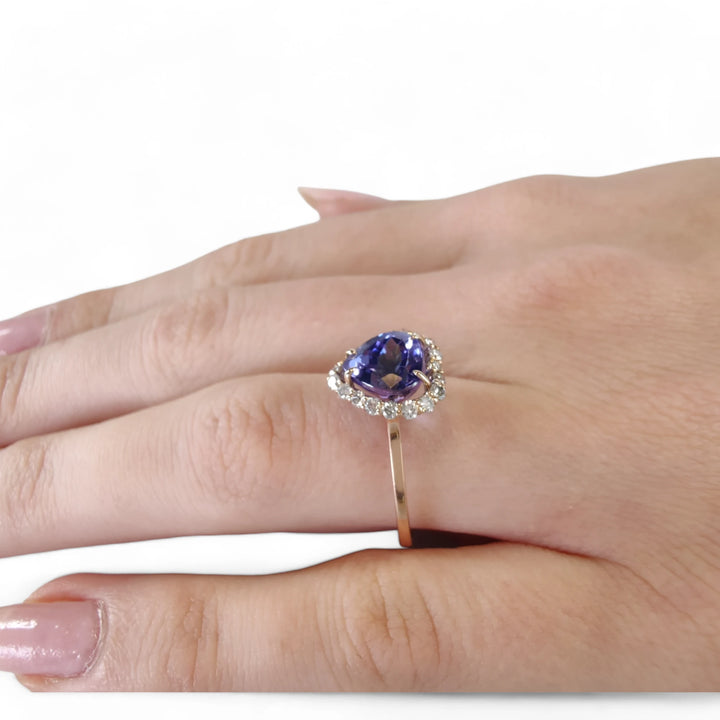 Tanzanite Halo Diamond Ring - 14K Handcrafted Luxury