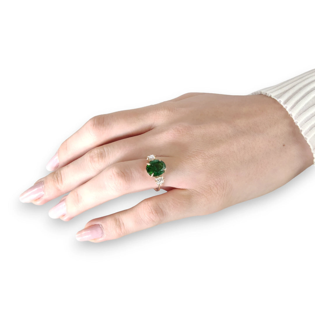 Tourmaline & Diamond 14K Gold Ring - Elegant Handcraft