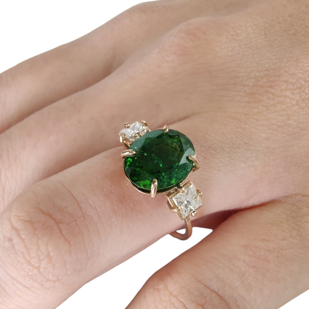 Tourmaline & Diamond 14K Gold Ring - Elegant Handcraft