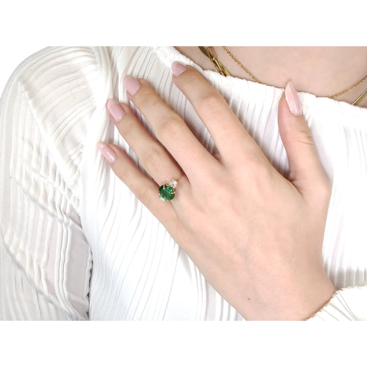 Tourmaline & Diamond 14K Gold Ring - Elegant Handcraft