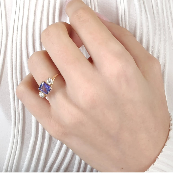 Tanzanite Diamond Ring - 14K Artisan Crafted