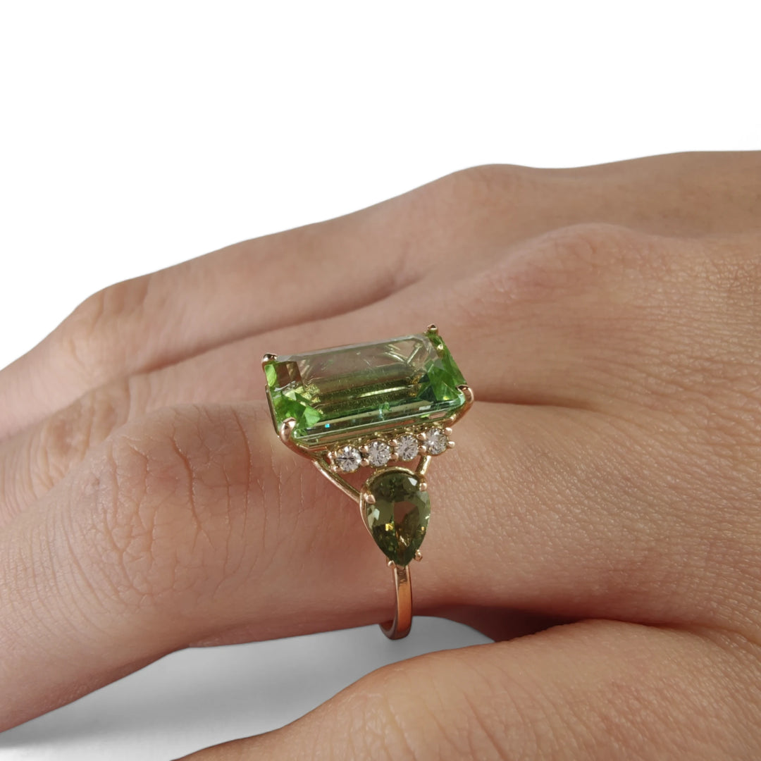 Light Green Tourmaline Ring - 14K Gold Handmade