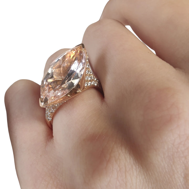 Rose Gold Morganite & Diamond Ring - 18K Handmade