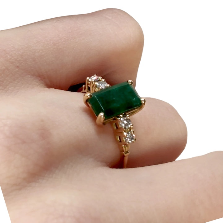 Classic Emerald & Diamond 18K Gold Ring - Handmade