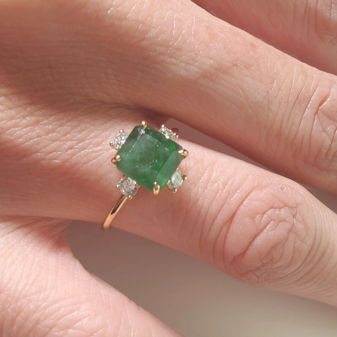 18K Gold Octagon Cut Emerald Engagement Ring Diamonds – Handmade Emerald Collection