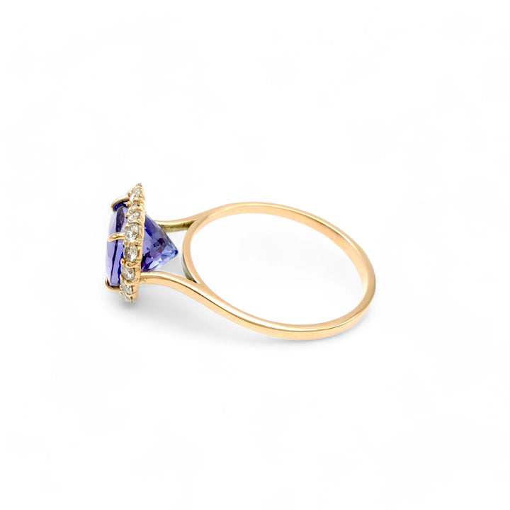 Tanzanite Halo Diamond Ring - 14K Handcrafted Luxury