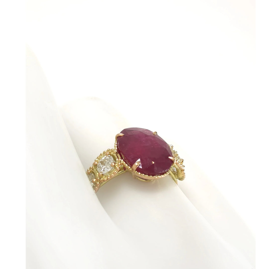 Ruby Diamond 14K Gold Ring - Contemporary Handmade