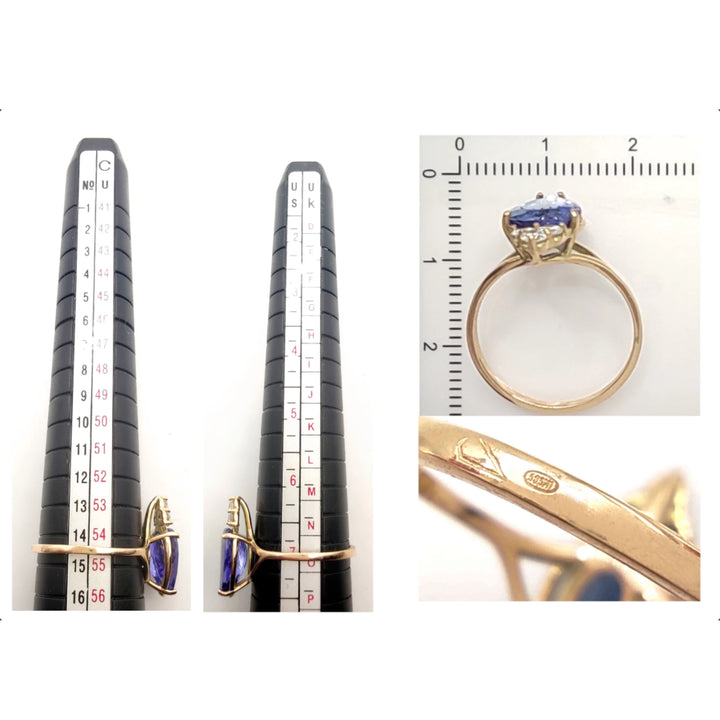 Genuine Tanzanite and Diamonds Ring - 14k Gold Classic