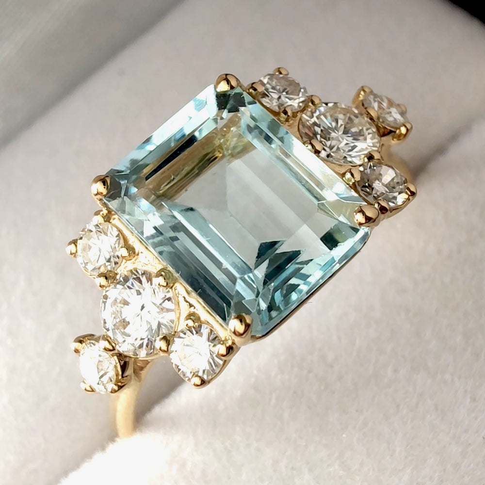 Close-up of 750 gold hallmark inside the band of the ring