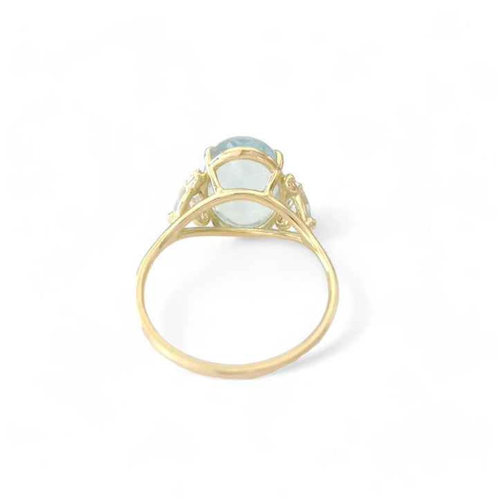 18k solid yellow gold Aquamarine and Diamond Gold Ring for her - Engagement gift