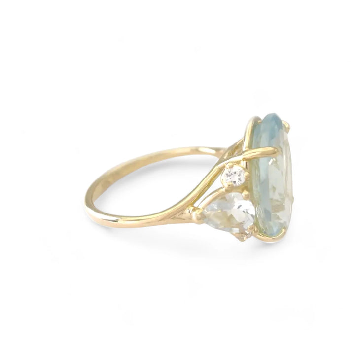 18k solid yellow gold Aquamarine and Diamond Gold Ring for her - Engagement gift