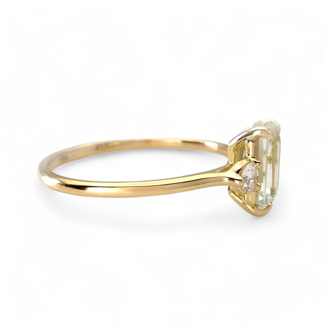 Handcrafted 18K Yellow Gold Ring with Aquamarine and Diamond Accents
