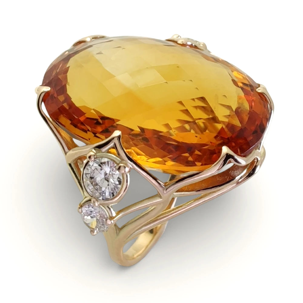 24 carat natural citrine diamond statement ring in 14k gold