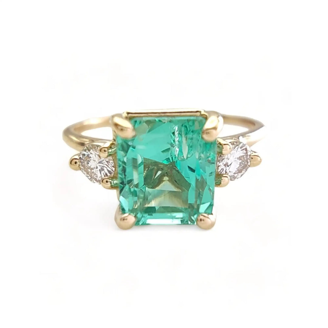 18K Gold Classic Trio: 1.18ct Emerald with Diamond Accents Ring