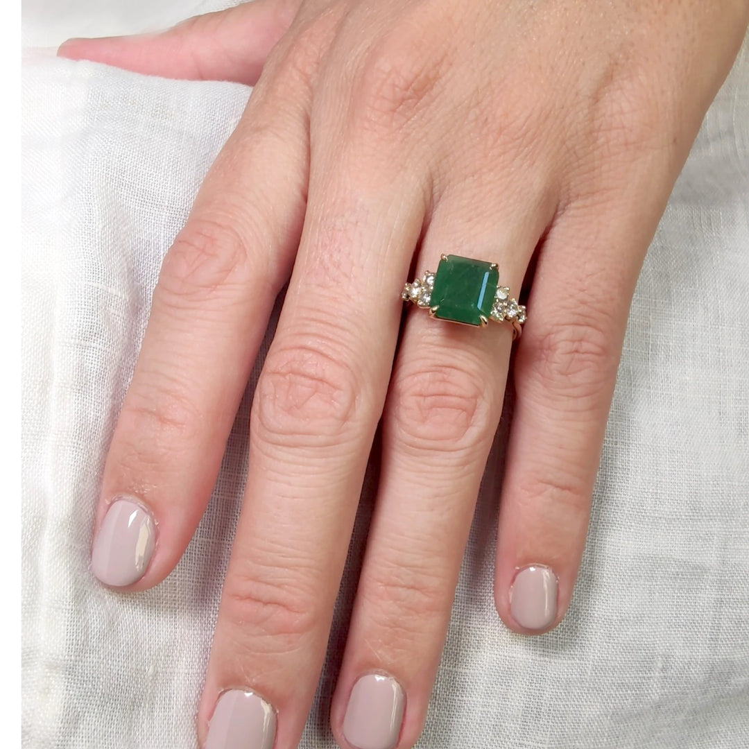 Handcrafted 18K Yellow Gold Emerald Diamond Ring – Perfect Gift for Women