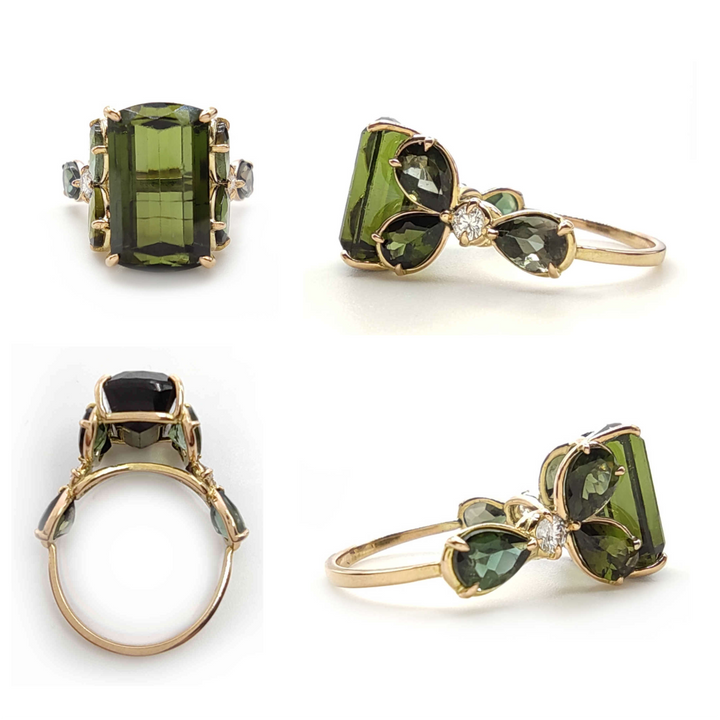 Olive Green Tourmaline Ring - 14K Gold Handmade