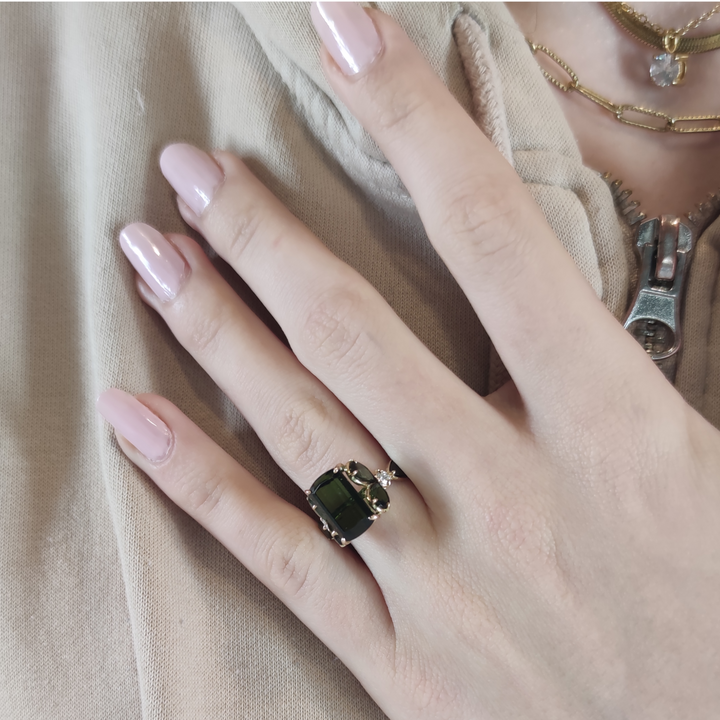 Olive Green Tourmaline Ring - 14K Gold Handmade