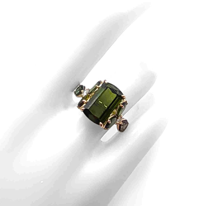 Olive Green Tourmaline Ring - 14K Gold Handmade