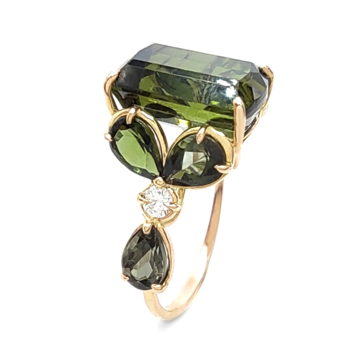 Olive Green Tourmaline Ring - 14K Gold Handmade