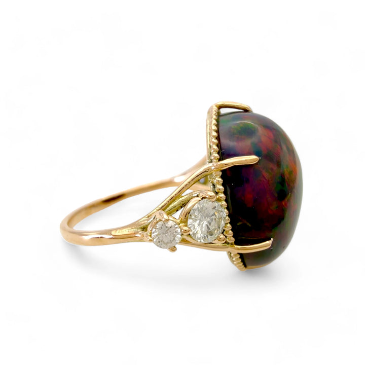 Opal Diamond 14K Gold Ring - Artisan Crafted Elegance