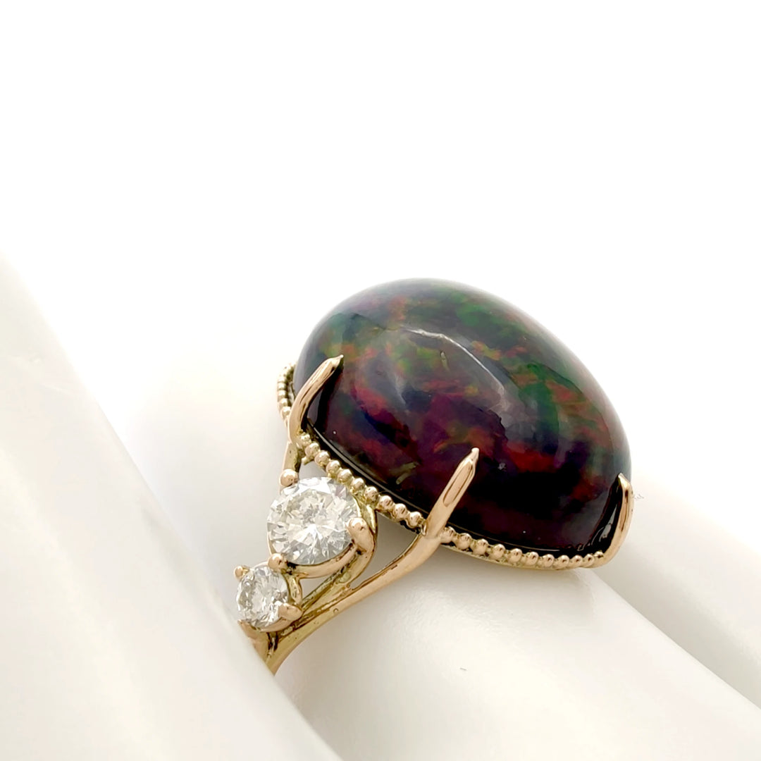 Opal Diamond 14K Gold Ring - Artisan Crafted Elegance