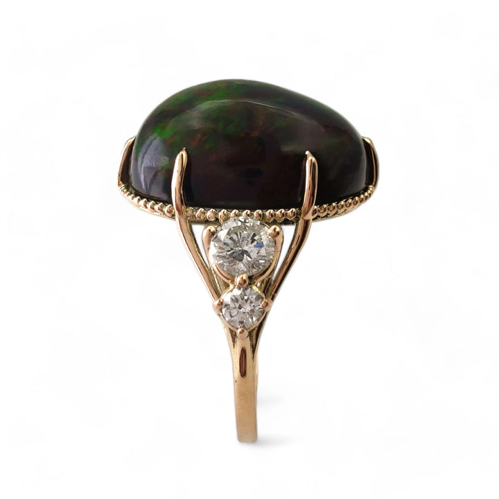 Opal Diamond 14K Gold Ring - Artisan Crafted Elegance