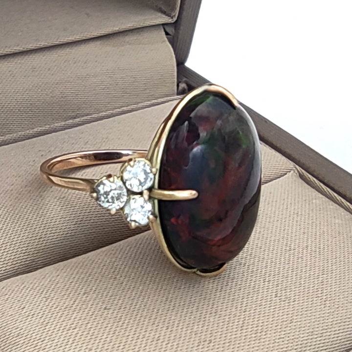 Oval Black Opal 14kt Gold Ring - Handmade Elegance