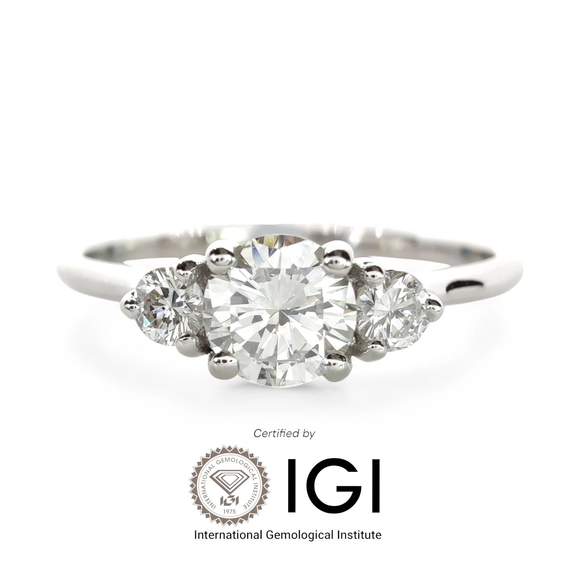 Three Stone Diamond Engagement Rings 18K White Gold Handcrafted Three Stone Diamond Engagement Rings 18K White Gold Handcrafted