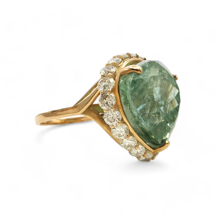 Tourmaline Diamond 14K Gold Ring - AIG Certified Handmade