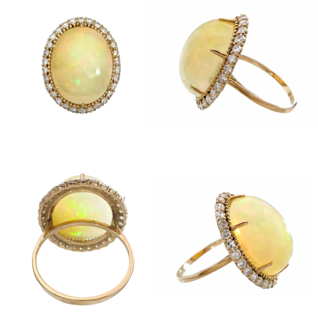 Opal Diamond Halo Ring in 14K Gold - Handcrafted