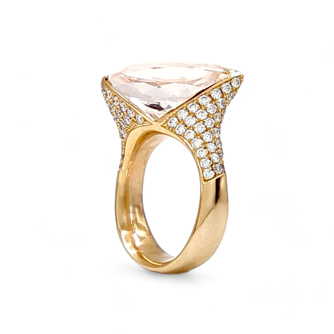 Rose Gold Morganite & Diamond Ring - 18K Handmade