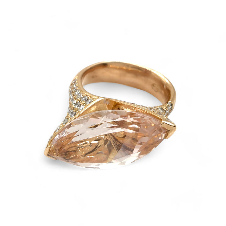 Rose Gold Morganite & Diamond Ring - 18K Handmade